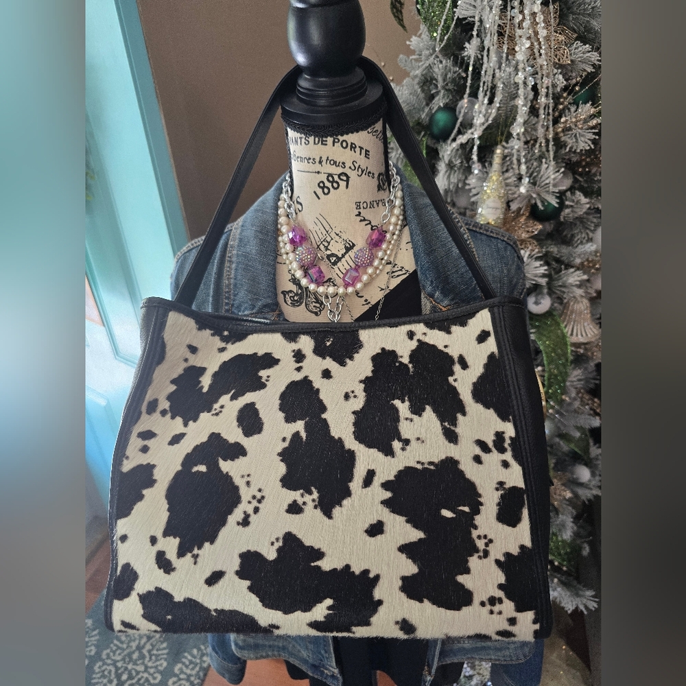 Hobo Render Leather Black & White Cow Print purse